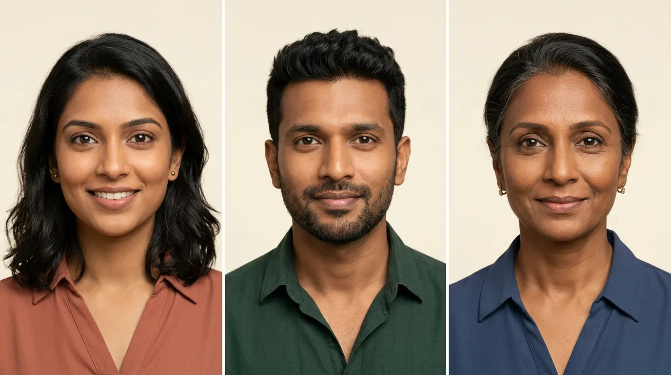 Barker voice personas: Meera on the left, Arun in the centre and Ananya on the right